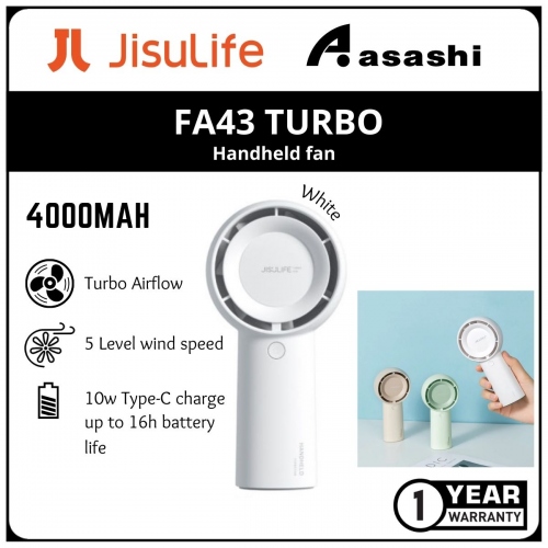 JisuLife FA43 Turbo 4000mAH HandHeld Fan - White