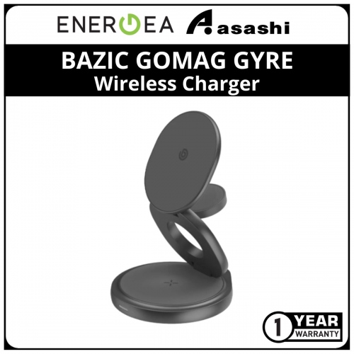 Energea BAZIC GOMAG GYRE, 360 Rotating Base 3 IN 1 Wireless Charger with APPLE WATCH and AIRPODS Charging - GunMetal (1 yrs Limited Hardware Warranty)
