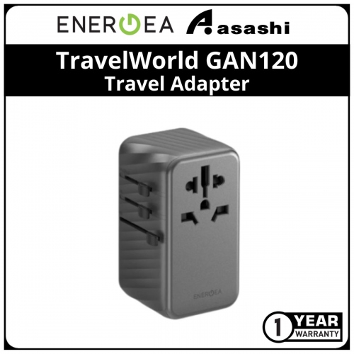 Energea TravelWorld GAN120 Adapter, 1A3C 120W - GunMetal (1 yrs Limited Hardware Warranty)