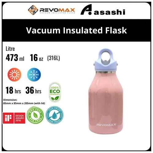 Revomax 473ML / 16oz 316L Vacuum Insulated Flask - Pink