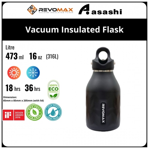 Revomax 473ML / 16oz 316L Vacuum Insulated Flask - Onyx Black