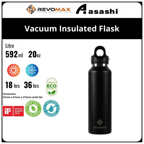 Revomax 592ML / 20oz Vacuum Insulated Flask - Onyx Black
