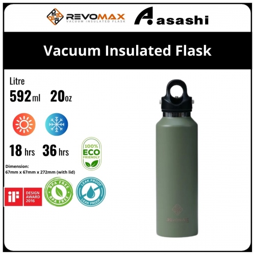 Revomax 592ML / 20oz Vacuum Insulated Flask - Olive Green