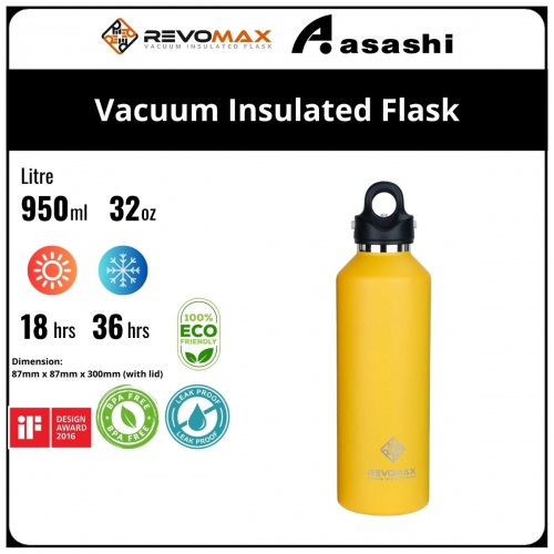 Revomax 950ML / 32oz Vacuum Insulated Flask - Lemon Yellow