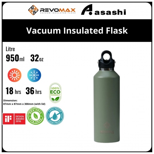 Revomax 950ML / 32oz Vacuum Insulated Flask - Olive Green