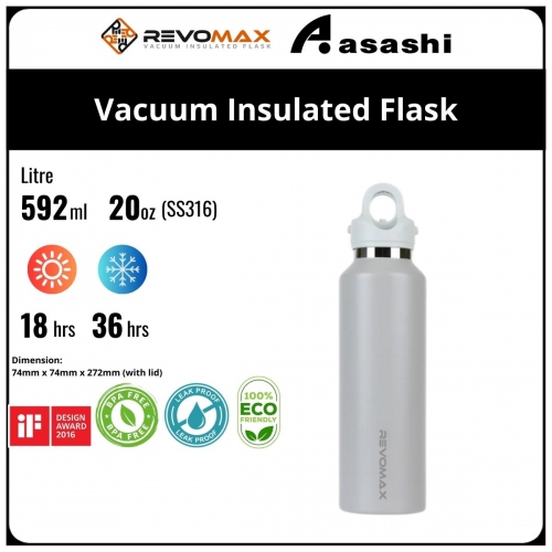 Revomax 592ML / 20oz 316L Vacuum Insulated Flask - Stylish Gray