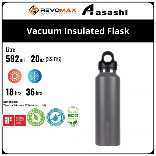 Revomax 592ML / 20oz 316L Vacuum Insulated Flask - Volcanic Brown