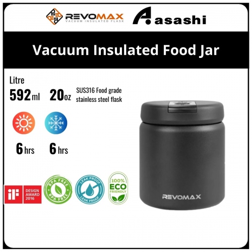 Revomax 20oz Double Wall Vacuum Insulated Food Jar - Onyx Black