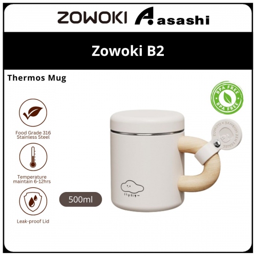 Zowoki B2-500ml Intimate Series Thermos Mug - White CLOUD