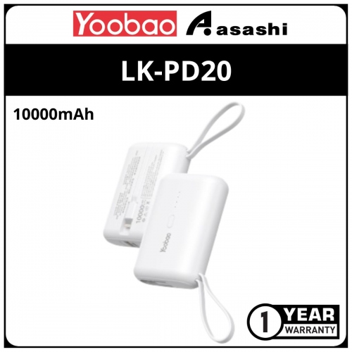 Yoobao LK-PD20 10000mah Power Bank with Built-in Cable - WH (1 yrs Limited Hardware Warranty)