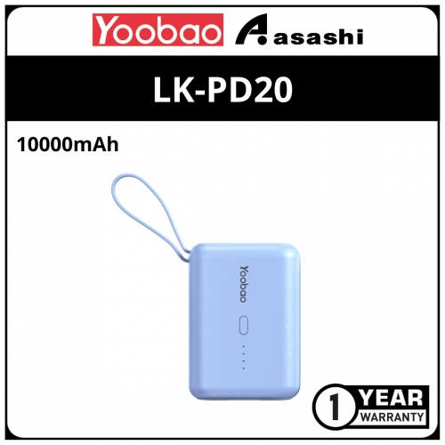 Yoobao LK-PD20 10000mah Power Bank with Built-in Cable - Blue (1 yrs Limited Hardware Warranty)