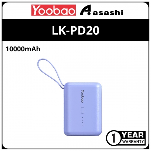 Yoobao LK-PD20 10000mah Power Bank with Built-in Cable - Purple (1 yrs Limited Hardware Warranty)