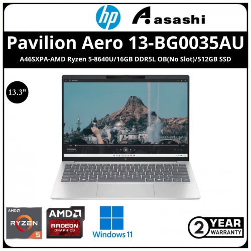 HP Pavilion Aero 13-bg0035AU UltraBook-A46SXPA-(AMD Ryzen 5-8640U/16GB DDR5L OB(No Slot)/512GB SSD/13.3