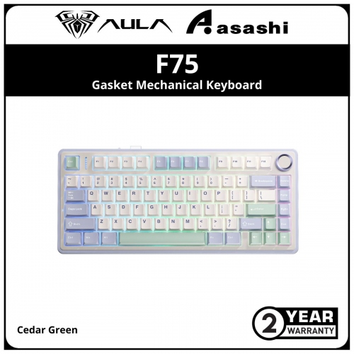 AULA F75 (Cedar Green) Gasket Mechanical Keyboard 75% 80 Key RGB Tri-Mode Wired Bluetooth 2.4G Gasket Structure Hot-swap Gaming Keyboard - Gray wood switch V3