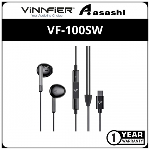 Vinnfier VF-100SW USB-C Hi-Fi Stereo Wired Earphone - Black (1 yrs Limited Hardware Warranty)