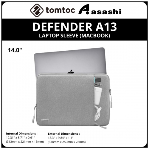 Tomtoc A13D2G1 (Grey) DEFENDER A13 14Inch Laptop Sleeve (MACBOOK)