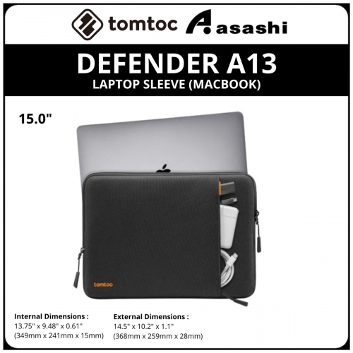 Tomtoc A13E3D1 (Black) DEFENDER A13 (MACBOOK) 15inch Laptop Sleeve