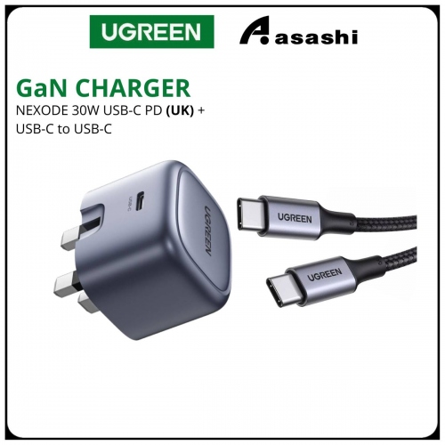 UGREEN 25114 NEXODE 30W USB-C PD GAN FAST CHARGER + USB-C TO USB-C CABLE 1M (SPACE GRAY)