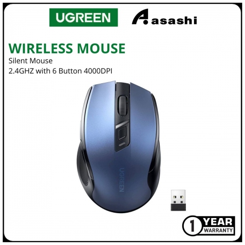 UGREEN 15503 WIRELESS SILENT MOUSE MU006 2.4G WITH 6 BUTTON & 4000DPI (Blue)