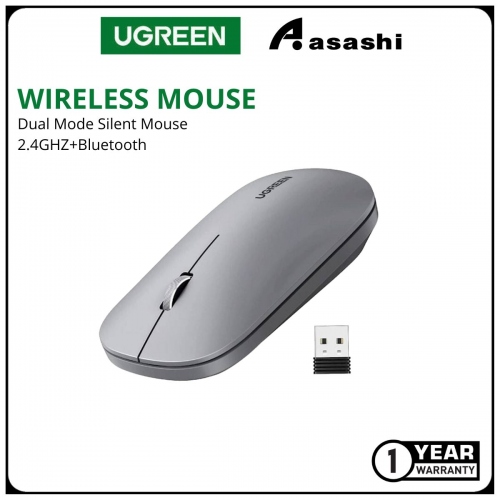 UGREEN 25160 DUAL MODE SILENT MOUSE MU001 2.4GHZ+BT SLIM & THIN (Grey)