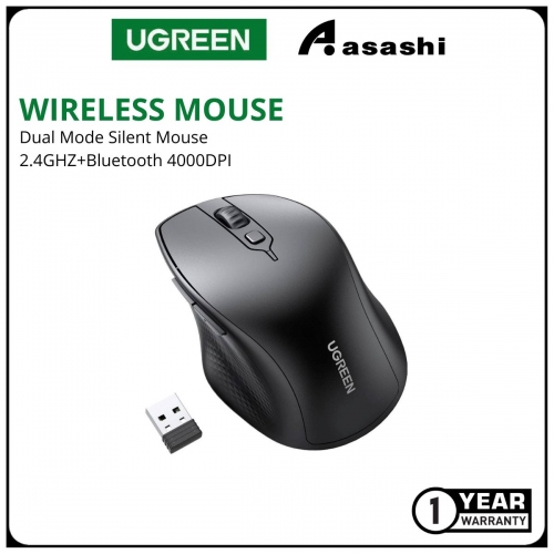 UGREEN DUAL MODE W/L + BT SILENT MOUSE MU101 ERGONOMIC 4000DPI (Black)