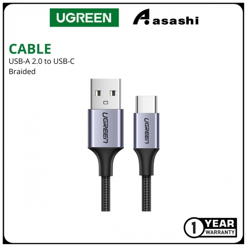 UGREEN USB-A 2.0 TO USB-C CABLE NICKEL PLATING ALUMINUM BRAID (BLACK) - 1M