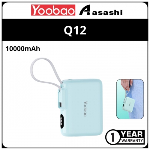 Yoobao Q12 10000mAH Fast Charging Mini Power Bank Built-in Type C Cable (PD 20W/ QC 3.0/ SPC) - Blue (1 yrs Limited Hardware Warranty)