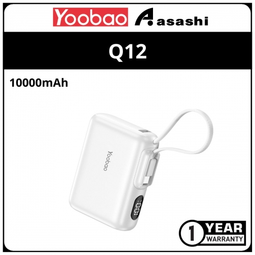 Yoobao Q12 10000mAH Fast Charging Mini Power Bank Built-in Type C Cable (PD 20W/ QC 3.0/ SPC) - White (1 yrs Limited Hardware Warranty)