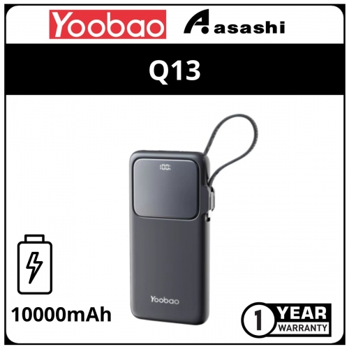 Yoobao Q13 10000mAh Built in Cable Fast Charge with Digital Display (PD 20W / QC3.0 / SCP) - Black (1 yrs Limited Hardware Warranty)