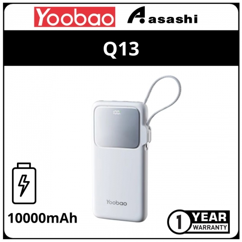 Yoobao Q13 10000mAh Built in Cable Fast Charge with Digital Display (PD 20W / QC3.0 / SCP) - White (1 yrs Limited Hardware Warranty)