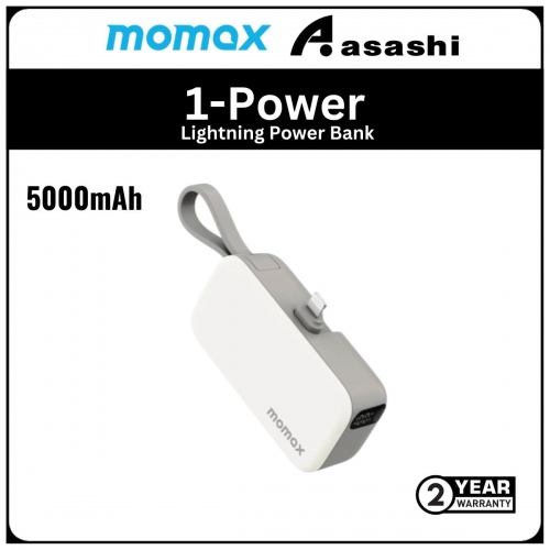 Momax 1-Power Mini 5000mAh Bulit-in Foldable Lightning Connector Power Bank - White (2Y)