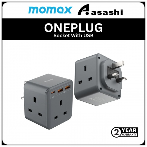 Momax ONEPLUG 3-Outlet Cube Extension Socket With USB - SpaceGrey (2Y)