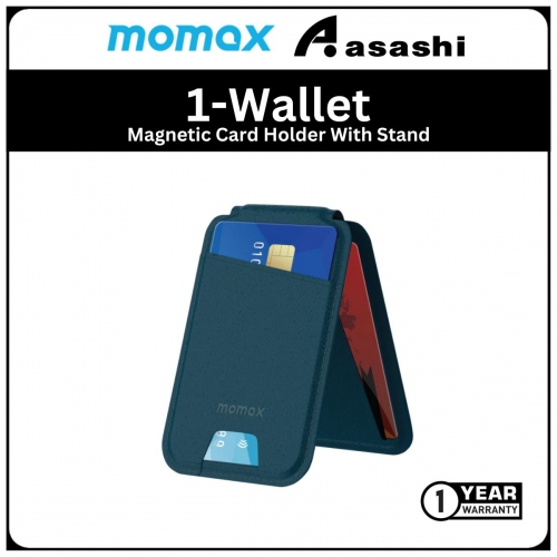 Momax 1-Wallet Magnetic Card Holder With Stand - Blue (1Y)