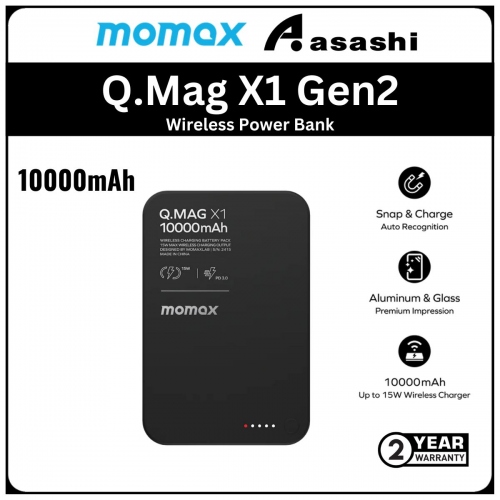 Momax Q.Mag X1 Gen2 10000mAh Magsafe Wireless Power Bank - Black (2Y)