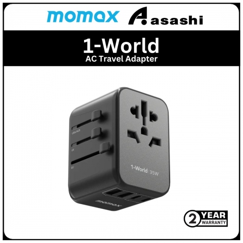 Momax 1-World PD35W 5 ports + AC Travel Adapter - Black (2Y)