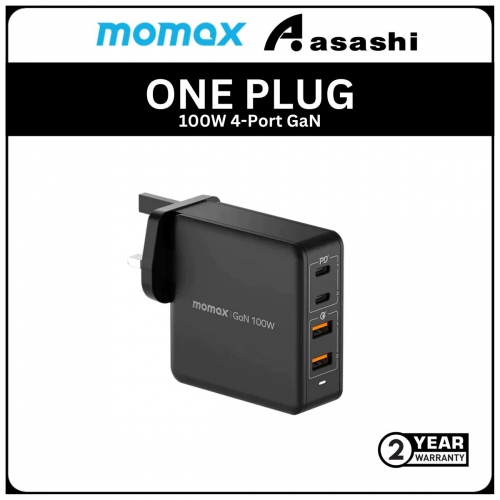 Momax ONE PLUG 100W 4-Port GaN Charger - Black (2Y)