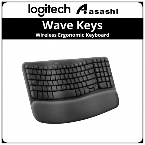 Logitech Wave Keys Bluetooth Wireless Ergonomic Keyboard with Cushioned Palm Rest, Comfortable Natural Typing, Easy-Switch (920-012282)Graphite