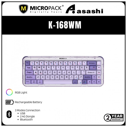 Micropack Lifestyle K-168WM 3 Modes Mechanical Wireless Keyboard - Purple (2 yrs Limited Hardware Warranty)