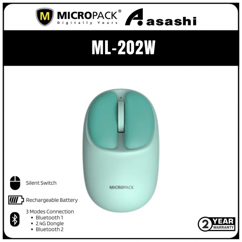 Micropack Lifestyle 2.4G+Bluetooth Wireless 
Mouse - Green (2 yrs Limited Hardware Warranty)