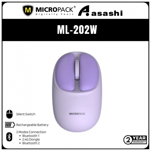 Micropack Lifestyle 2.4G+Bluetooth Wireless 
Mouse - Purple (2 yrs Limited Hardware Warranty)