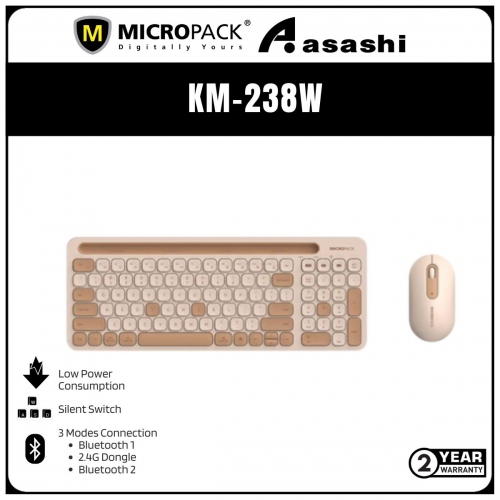 Micropack Lifestyle 2.4G+Bluetooth Wireless 
Keyboard and Mouse Combo - Cream (2 yrs Limited Hardware Warranty)