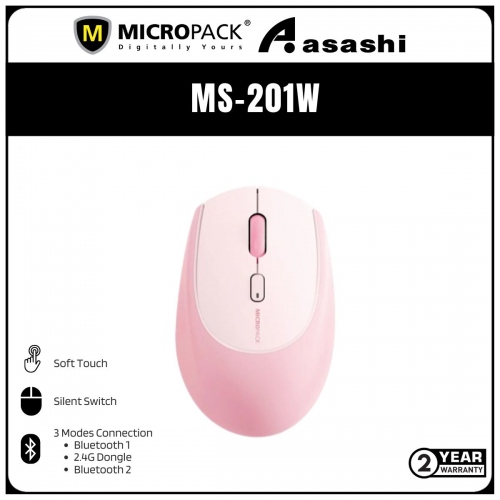 Micropack Lifestyle 2.4G+Bluetooth Wireless Mouse - Pink (2 yrs Limited Hardware Warranty)