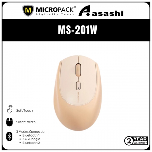 Micropack Lifestyle 2.4G+Bluetooth Wireless Mouse - Cream (2 yrs Limited Hardware Warranty)