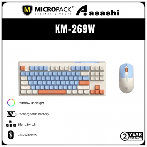 Micropack Lifestyle 2.4G Wireless Rechargeable Keyboard and Mouse Combo - Blue (2 yrs Limited Hardware Warranty)