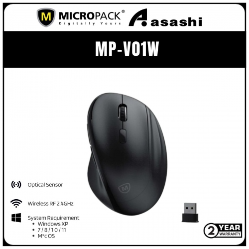 Micropack V01W ERGO LITE 2 RF2.4G Wireless Mouse - Black (2 yrs Limited Hardware Warranty)