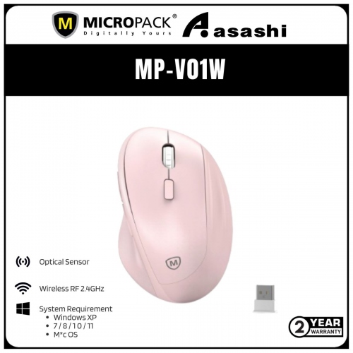 Micropack V01W ERGO LITE 2 RF2.4G Wireless Mouse - Pink (2 yrs Limited Hardware Warranty)