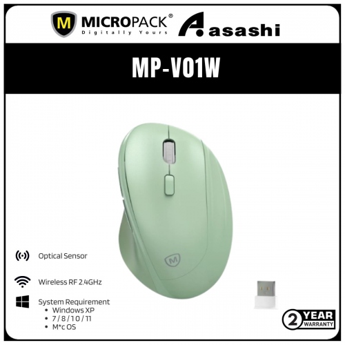 Micropack V01W ERGO LITE 2 RF2.4G Wireless Mouse - Green (2 yrs Limited Hardware Warranty)