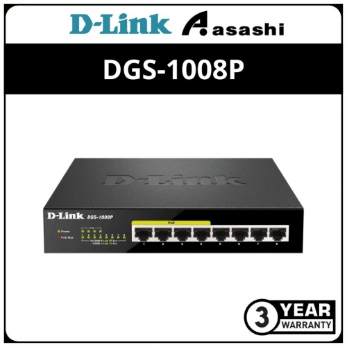 D-Link DGS-1008P 8 Port 10/100/1000 Switch with 4-port POE