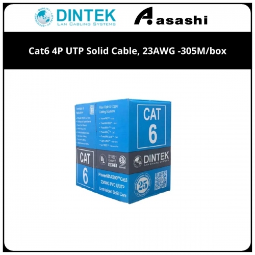 Dintek Cat6 4P UTP Solid Cable, 23AWG -305M/box