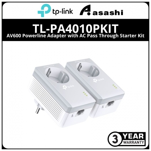 Tp-Link TL-PA4010PKit AV600 Powerline Adapter with AC Pass Through Starter Kit